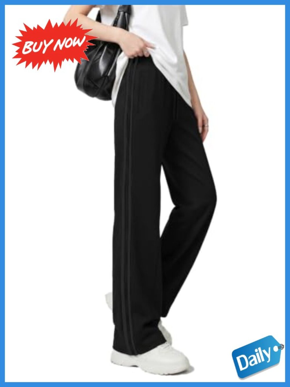 Womens Track Pants 100% Polyester Wide Leg Straight Leg Zipper Pockets